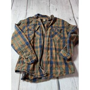 St. John's Bay Flannel Shirt Mens XXL‎ Green Orange Plaid Cotton Button Up